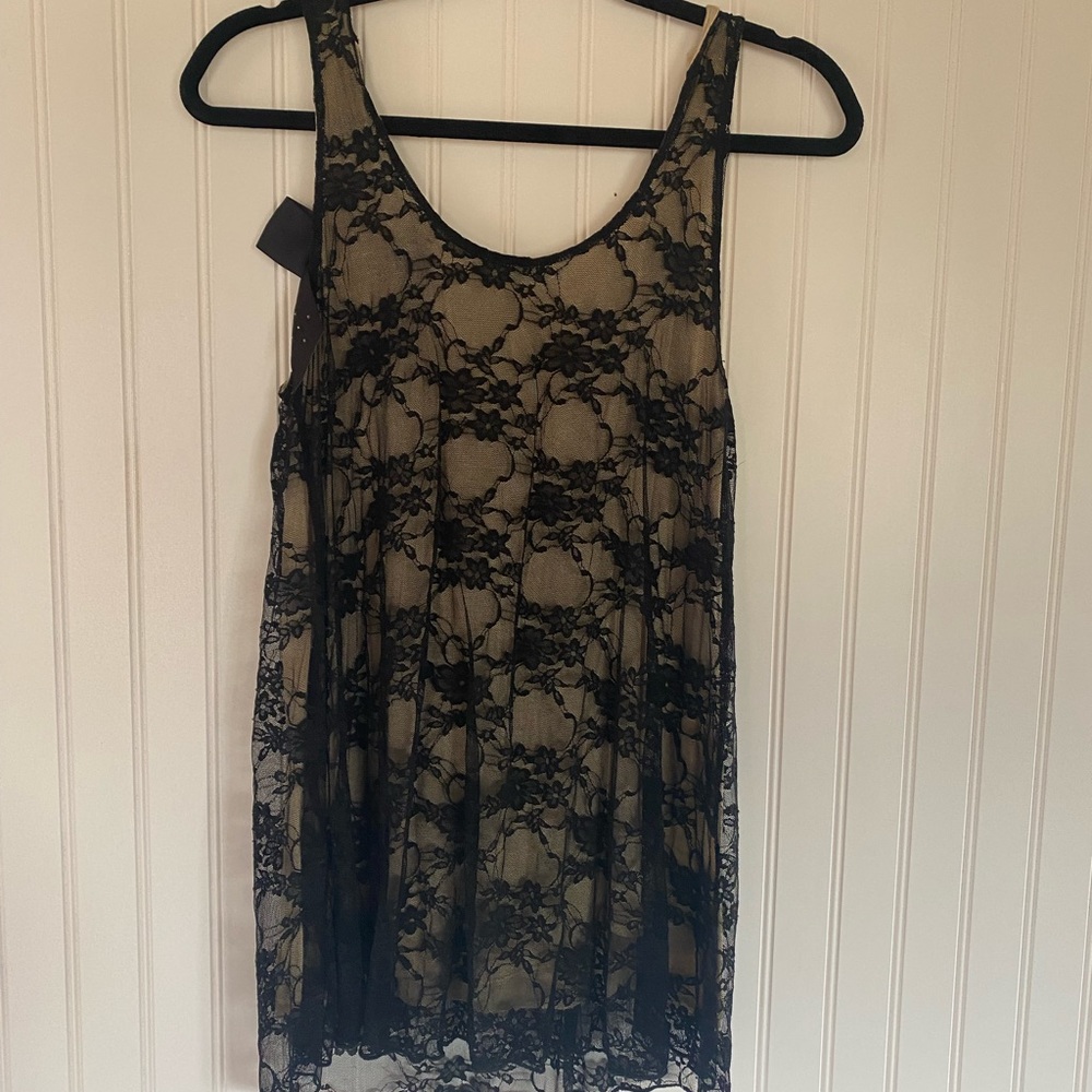 Black Lace Tank Top with Bow